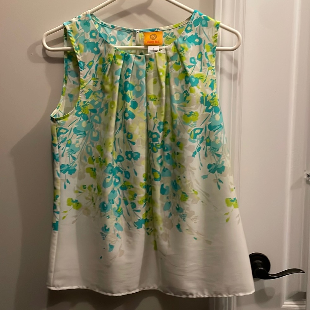 Ruby Road size 6 tank blouse green blue cream white spring flowers